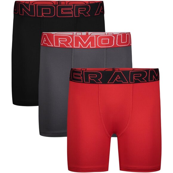Under Armour Performance Tech - Solid 3Pk Boxer Brief, 3-Pack Red Multi, YSM - Picture 1 of 1